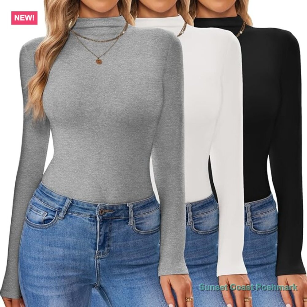 Long Sleeve Mock Neck Turtleneck Top Slim Fit Thermal Base Layer